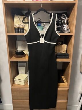 Zara Black Midi Dress with Cream Trim Sculpt